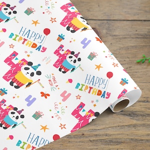 Geschenkpapierrolle 4.Geburtstag, Panda Kinderpapier, 4.Geburtstag Geschenkpapier, Kinderpapierrolle 4.Geburtstag, 4.Geburtstagspapier