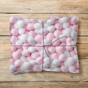 Boules de coton rose 3D pour bébé, papier d'emballage cadeau nouveau bébé inhabituel, effet 3d amusant, cadeau de baby shower, emballage cadeau pastel fantaisie, nouveau bébé fille