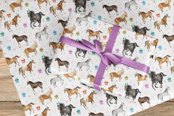 6 rouleaux de papier cadeau enfants - Rayures, étoiles, animaux