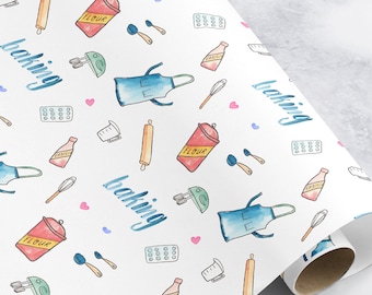 Baking Theme Wrapping Paper Roll, Mother's Day Gift Wrap