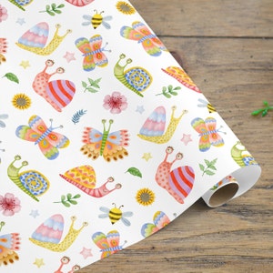 Inpakpapier rol insecten, inpakpapier slak kinderen, inpakpapier vlinder, inpakpapier natuur, cadeau kinderverjaardagscadeau bug, v2