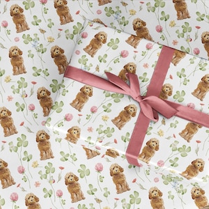 Rotolo di carta da regalo Cockapoo carino, per qualsiasi occasione, carta da regalo con simpatico cane acquerello, compleanno, anniversario, Pasqua, San Valentino, festa della mamma, fiori