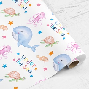Meeres-Geschenkpapierrolle, Unter dem Meer-Geburtstags-Geschenkpapier, Wal-Kinder-Geschenkpapier, Kinder-Geschenkpapier, Spaß-Kinderpapierrolle