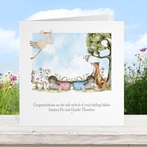 Nouvelle carte de bébé jumeaux, garçon fille neutre en matière de genre, rose bleu gris, félicitations fils fille, baptême, bébé et cartes d'attente #3
