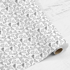 Rouleau de papier cadeau, emballage cadeau en papier cadeau poulet noir, emballage cadeau en papier cadeau poulet coq,