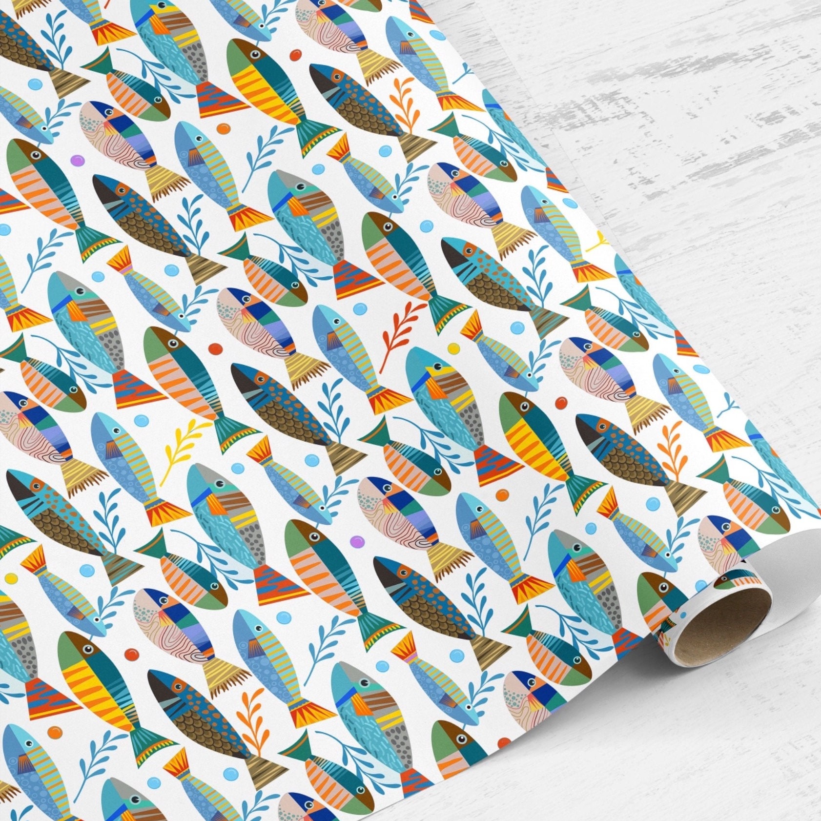 Boho Sea Shell Wrapping Paper, Ocean White Wedding Paper Roll