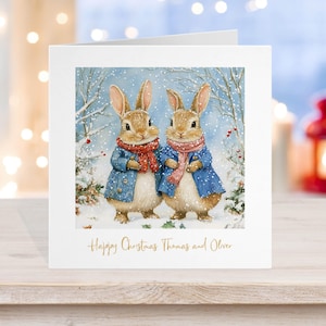 Weihnachtskarte Enkel, Enkel Karte, Enkelin Zwillinge Weihnachtskarte Junge und Mädchen, Kinder Weihnachtskarte, Kaninchen Weihnachtskarte