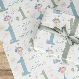Nummer 1 Geburtstagsgeschenkpapier mit Luftballons für Mädchen und Jungen, rosa oder blaues Geschenkpapier für Mädchen und Jungen