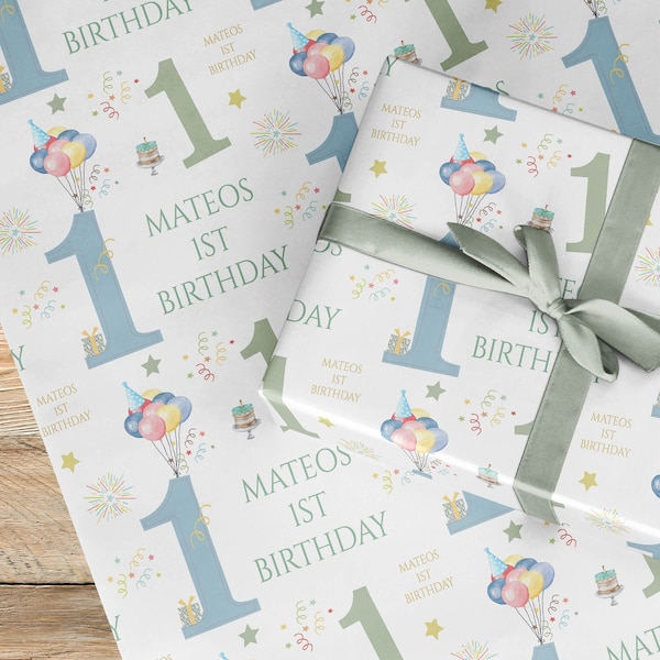 Nummer 1 Geburtstagsgeschenkpapier mit Luftballons für Mädchen und Jungen, rosa oder blaues Geschenkpapier für Mädchen und Jungen