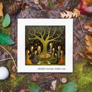 Carte Coven, carte d'anniversaire folk wicca gothique Halloween, art spirituel de sorcières, Halloween adulte, bougies d'anniversaire de sorcière gothique sanctuaire d'autel 12