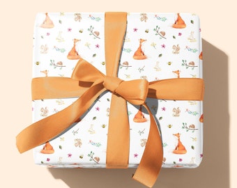 Woodland Fox Wrapping Paper: Watercolor Animal Print Birthday Gift Wrap