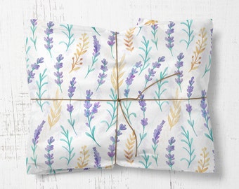 Wrapping Paper Roll,  Lavender wild flowers botanical paper, pretty paper