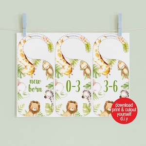 Baby Clothes Dividers, DIY x6, Safari wardrobe organisation, Baby Shower Gift - Digital Download, Instantly Print At Home & Cut Out