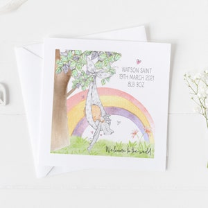Tarjeta de bebé arco iris personalizada - Nueva tarjeta de niña bebé, Felicitaciones eres una nueva tarjeta de abuelo, tarjeta de hermana mayor, tarjeta de nueva madre