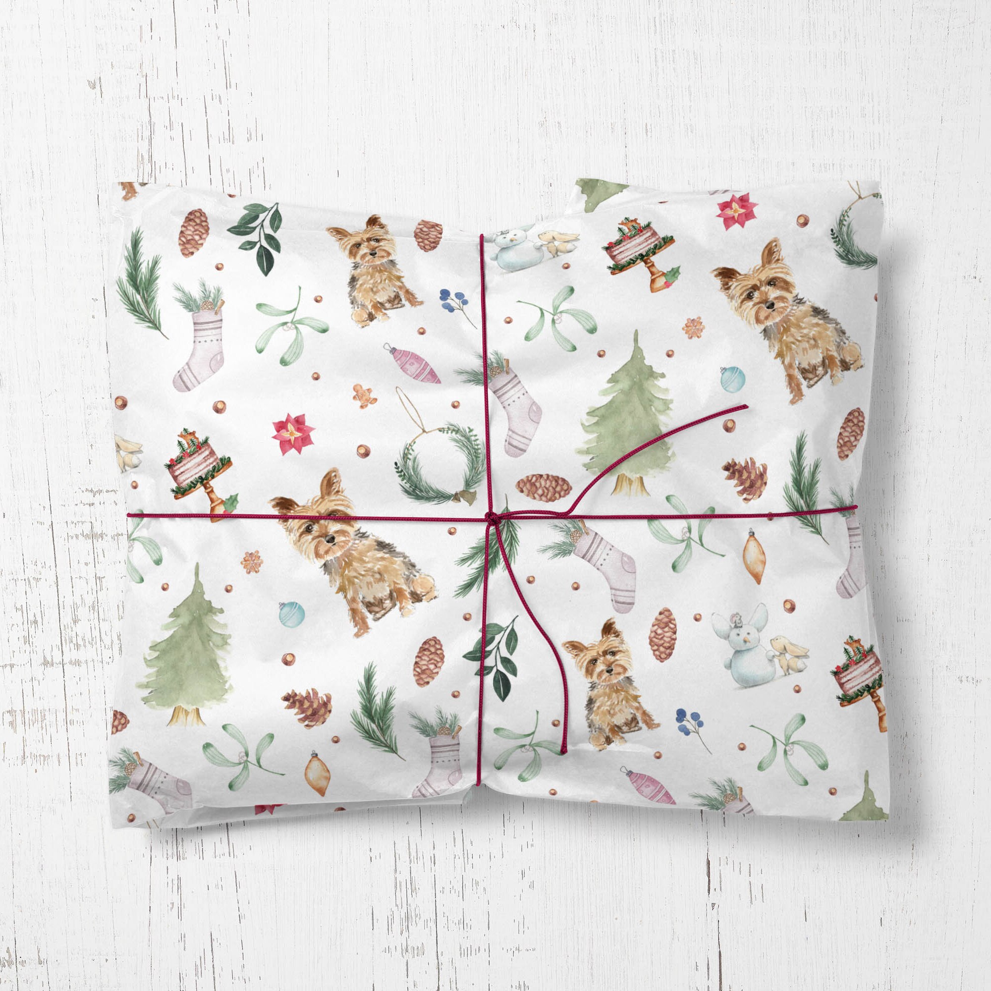 Yorkie Wrapping Paper Yorkshire Terrier Christmas Wrapping Paper: Holiday Dog Gift Wrap - Etsy