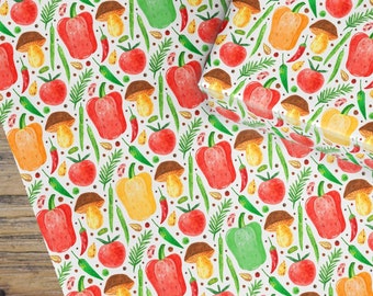 Mushroom wrapping paper, allotment gift smallholder present, gardening gift, vegetable eating food paper, cooking paper, decopatch paper rad