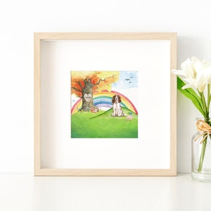 Conjunto de regalos enmarcados en memoria de la pérdida de perros de cualquier raza, puente arco iris Pérdida de mascotas, recuerdo enmarcado, ilustración de acuarela de duelo de animales