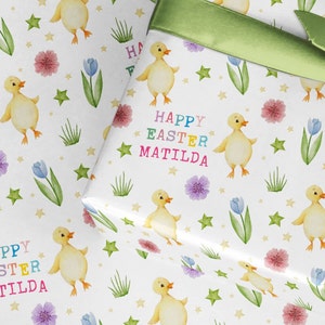 Gepersonaliseerde rol inpakpapier voor Pasen, cadeaupapier, cadeaukaarten voor Pasen, verpak eieren in je paasmandje leuk schattig konijntjesjacht