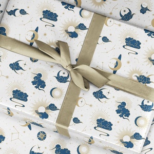 Carta da regalo galassia, carta da regalo costellazione, carta graziosa celeste, carta blu navy, carta cielo luna stelle, carta da regalo pianeti amici