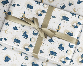 Galaxy Wrapping Paper: Celestial Moon & Stars Gift Wrap