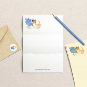 10x Cat Writing Set with Stickers and Envelopes, Writing Paper Ivory Childrens Letter Set, Personalised Writing set watercolour illustration