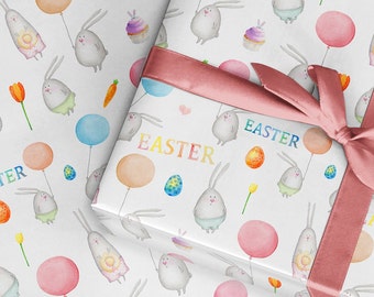 Easter Bunny Wrapping Paper: Watercolor Rabbit Design