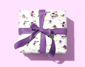 Wrapping Paper Roll,  Violets floral spring Summer Wild flowers