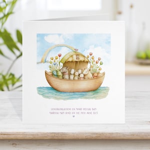 Tarjeta Bautizo Arca de Noé, Tarjeta Bautizo Personalizada, Bautismo Animal, Padrino Madrina Padrino Dios Jesús Religioso. Caprichoso NA3