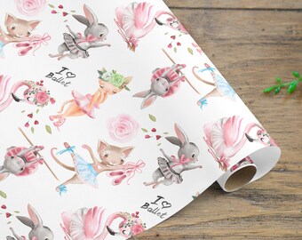 Ballet Wrapping Paper Roll: Ballerina Animals, Dance Gift Wrap