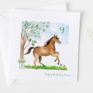 Paard verjaardagskaart elke leeftijd passend inpakpapier beschikbaar, hengst verjaardagskaart voor, paardenkaart ruiter, paard geschenken decor