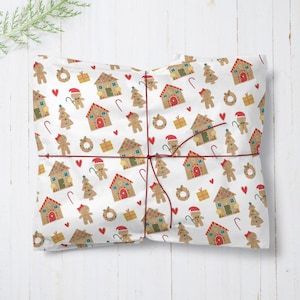 Papier d'emballage de Noël pour biscuits en pain d'épice, emballage cadeau pour homme en pain d'épice, papier d'emballage de cuisine de Noël, emballage de 3 gâteries de Noël pour le père Noël