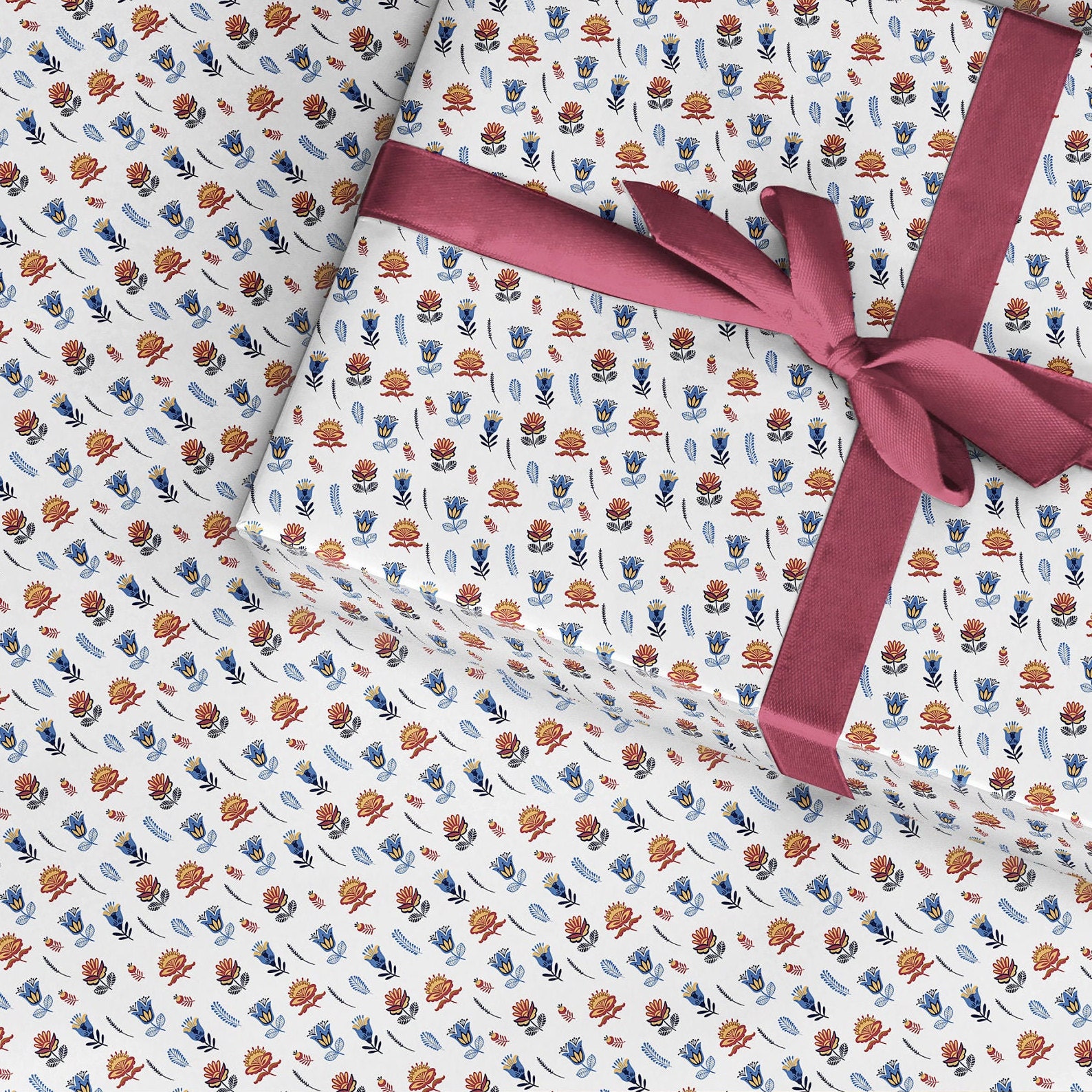 Ditsy Flower wrapping paper, folk retro wrapping paper, cute gift 1970