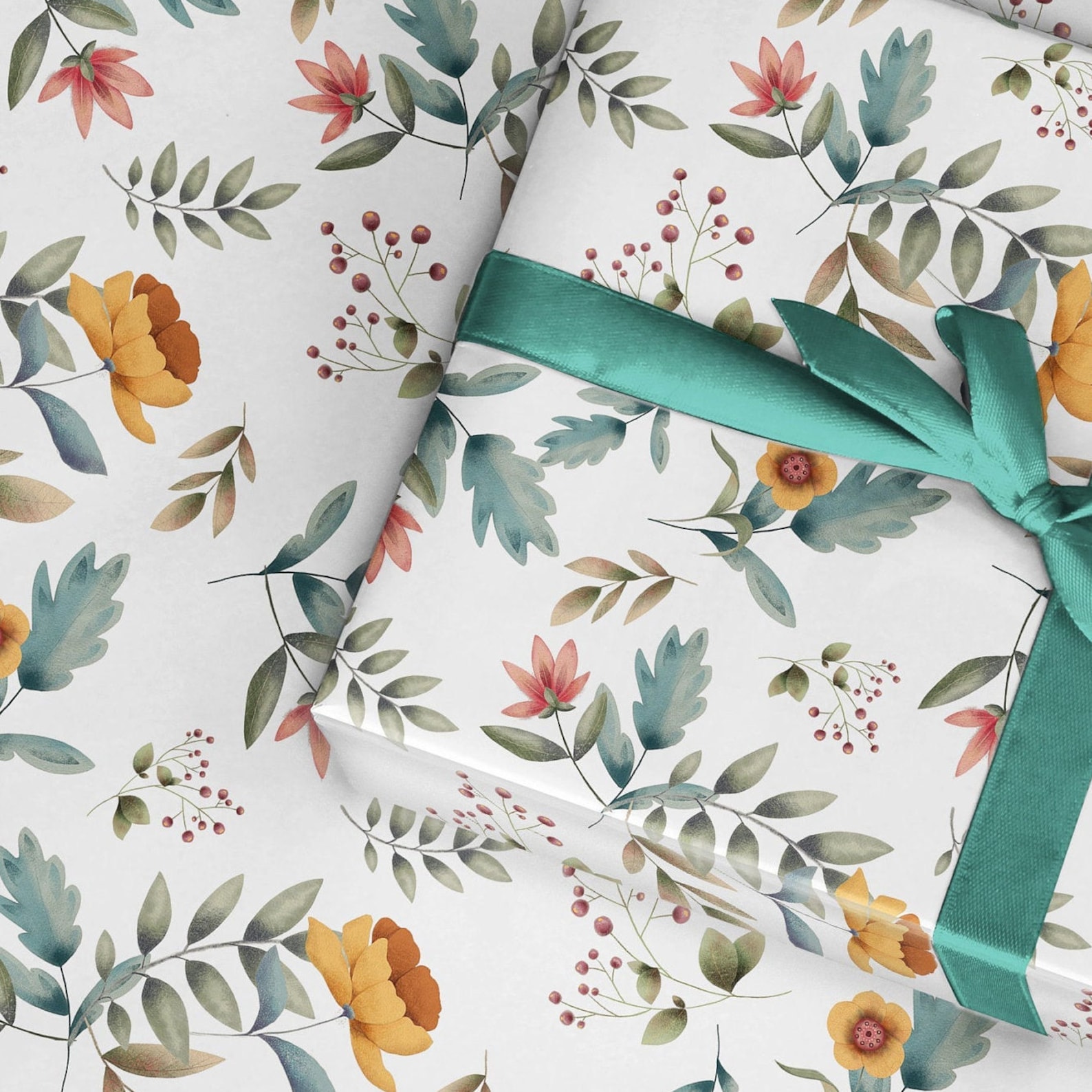 Wrapping Paper Roll Woodland Flowers Birthday Etsy UK