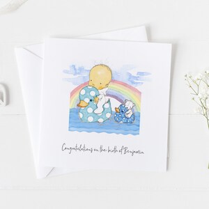Tarjeta de bebé arco iris personalizada - Nueva tarjeta de niña bebé, Felicitaciones eres una nueva tarjeta de abuelo, tarjeta de hermana mayor, tarjeta de nueva madre