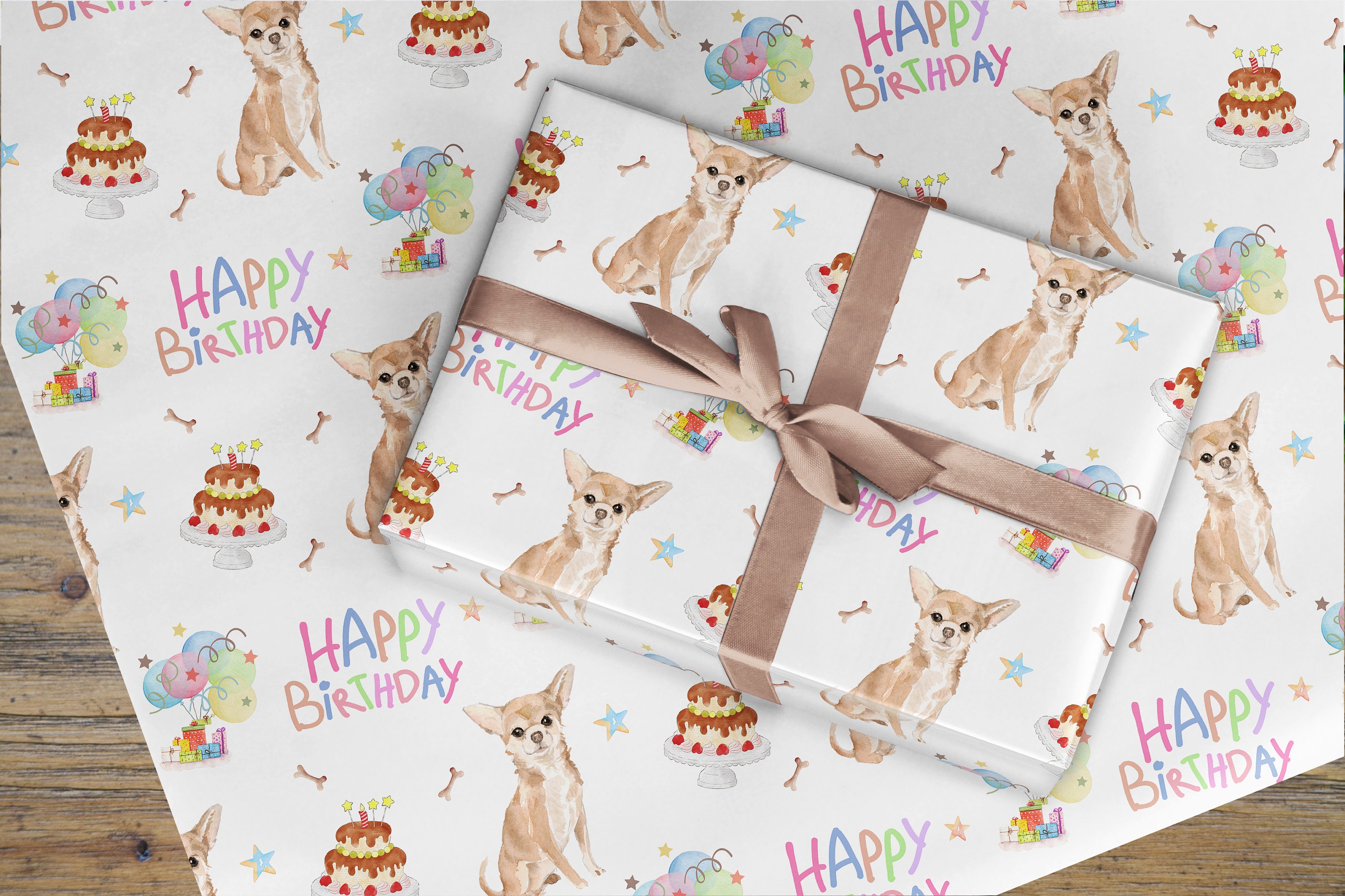 Papier Cadeau Blanc Chiens En Chapeaux – 6 Feuilles 70×50 Cm + 6 Étiquettes, Recyclable & Fun