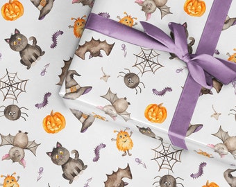 Halloween Wrapping Paper Roll, ghost witch goth, cute spooky pumpkin bat gift wrap kids uk, party invites, table decor costume decorations .