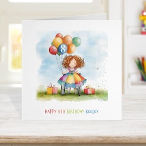 Cartão de aniversário para meninas em cadeira de rodas, qualquer idade personalizada, cartão de aniversário para meninas com deficiência, mobilidade para deficientes, saudação de apoio