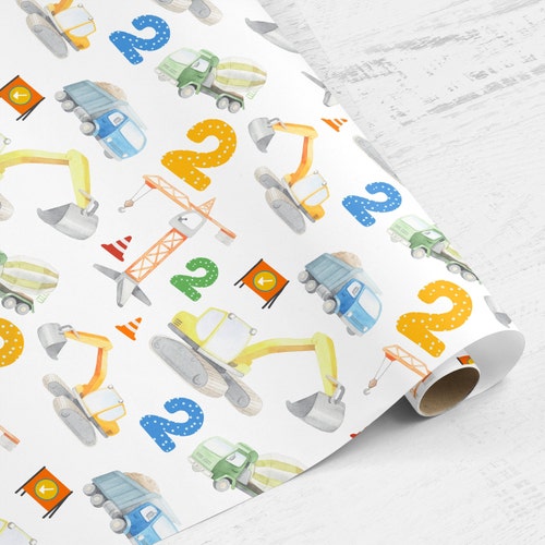 Birthday Digger Tractor Design 2 x Sheets Gift Wrap Wrapping Paper & Tags 