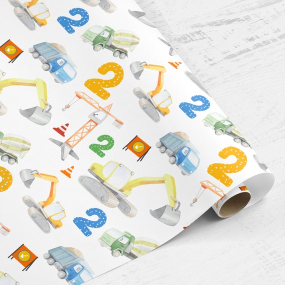 Wrapping Paper Roll 2nd Birthday, Builder Construction Crane Digger  Childrens Wrapping Paper, Kids 2nd Birthday, Kids Wrapping Paper 