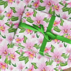 Rotolo di carta da regalo, carta da regalo con orchidea floreale, carta da regalo con fiori
