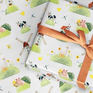 Papel de regalo para casa nueva, papel de regalo de molino de viento, papel de regalo de Holanda, papel de regalo de primavera holandés, papel de regalo de vaca de narciso de cerdo, papel de regalo para