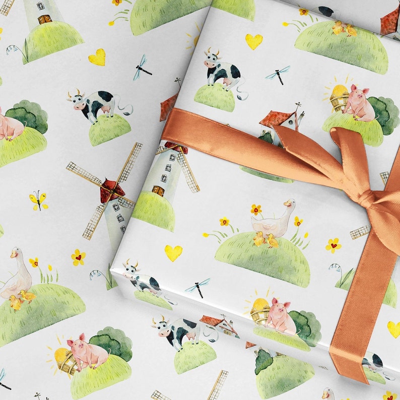 daffodil cow, Spring Windmill Holland Dutch Sunrise pig Wrapping Paper Roll