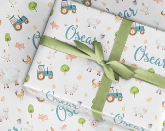 Personalised Farm Wrapping Paper Roll. Off TWO the farm birthday theme