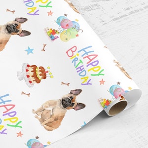 Rollo de papel de regalo para bulldog francés, papel de regalo de cumpleaños, papel de regalo para bulldog francés, papel para cachorro de perro francés, papel de regalo para perro nuevo, bulldog