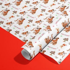Rotolo di carta da regalo Bulldog inglese, carta da regalo di Natale Bully, carta di Natale per cani