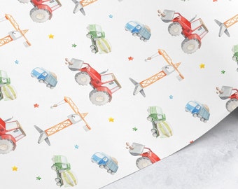 Wrapping Paper Roll,  Tractors diggers crane construction, Boys birthday, girls birthday