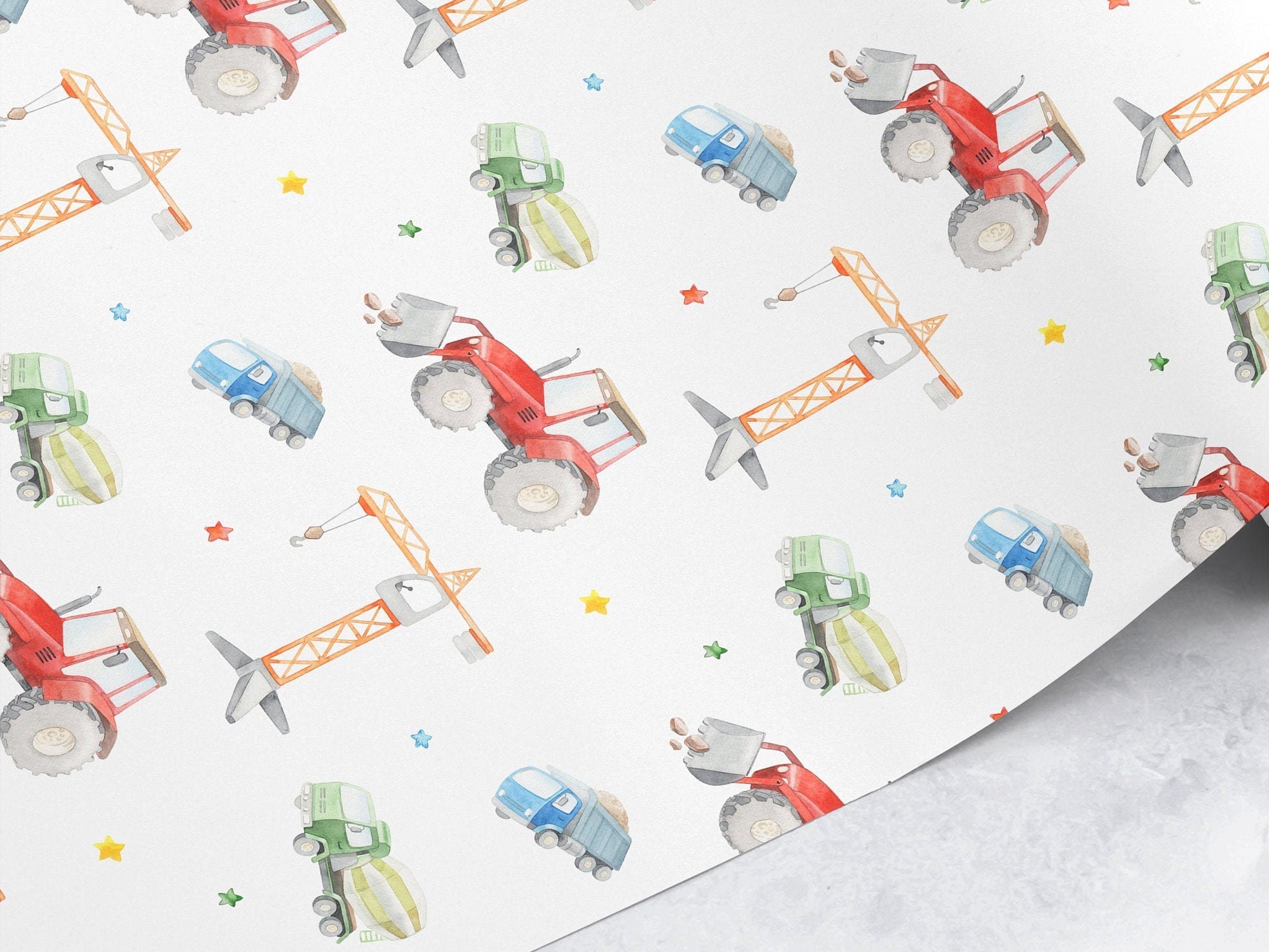 Tractors Wrapping Paper Diggers Wrapping Paper Crane Etsy