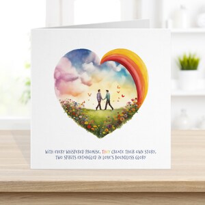 Tarjeta y papel de hombres gay de San Valentín, LGBTQIA+ Dos hombres él su él ellos, Papel de regalo de San Valentín del corazón, Aniversario de boda Matrimonio Amor Oso 4