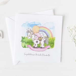 Tarjeta de bebé arco iris personalizada - Nueva tarjeta de niña bebé, Felicitaciones eres una nueva tarjeta de abuelo, tarjeta de hermana mayor, tarjeta de nueva madre