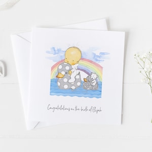 Tarjeta de bebé arco iris personalizada - Nueva tarjeta de niña bebé, Felicitaciones eres una nueva tarjeta de abuelo, tarjeta de hermana mayor, tarjeta de nueva madre